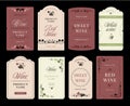 Floral wine bottle label. Winery sticker template with grapes vine, vertical vineyards frame for alcohol and elegant