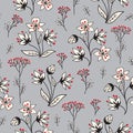 Floral winter holiday tile pattern. Leaves, berries and flowers. Royalty Free Stock Photo