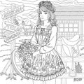 Floral woman coloring book page Royalty Free Stock Photo