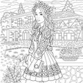 Floral woman coloring book page Royalty Free Stock Photo