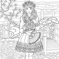 Floral woman coloring book page Royalty Free Stock Photo