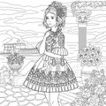 Floral woman coloring book page Royalty Free Stock Photo