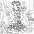 Floral woman coloring book page Royalty Free Stock Photo