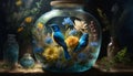 floral world in a bottle with blue birds Royalty Free Stock Photo