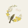 Floral wreath with bird