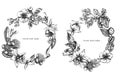 Floral Wreath of black and white laelia, feijoa flowers, glory bush, papilio torquatus, cinchona, cattleya aclandiae