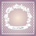 Floral wreath with blueberries, leaves and ribbon, on which may be your text. Laser cutting vector template.