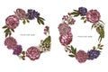 Floral Wreath of colored peony, carnation, ranunculus, wax flower, ornithogalum, hyacinth