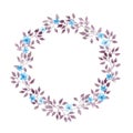 Floral wreath with cute flowers, leaves. Watercolor hand painted drawing Royalty Free Stock Photo