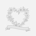 Floral wreath of flowers in the shape of a heart. Monogram hand drawn style. Template for wedding, save the date, invitation card Royalty Free Stock Photo