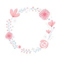 Floral wreath frame with copyspace. Hand drawn pastel pink flowers and branches. Royalty Free Stock Photo