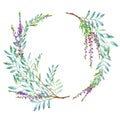 Floral wreath.Garland with pistachio branches and lavender flowers. Royalty Free Stock Photo