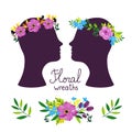 Floral wreath on the heads, vector illustration