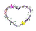 Floral wreath - heart shape with lavender flowers. Watercolor Royalty Free Stock Photo