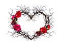 Floral wreath - heart shape. Twigs, rose flowers. Watercolor, gothic style Royalty Free Stock Photo