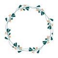 Floral wreath made of grass in circle. Hand drawn wild herbs and flowers. Botanical illustration. Great to place text Royalty Free Stock Photo