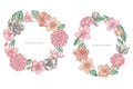 Floral Wreath of pastel hibiscus, plum flowers, peach flowers, sakura flowers, magnolia flowers, camellia japonica Royalty Free Stock Photo