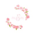 Floral wreath with realistic cherry flowers, exotic sakura blossom. Vector spring banner template illustration Royalty Free Stock Photo