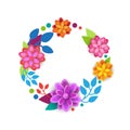 Floral Wreath Spring Graphic Design Element With Colorful Flowers On White Background