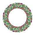 Floral wreath, spring hand drawn frame. Nature inspired garland with red flowers.