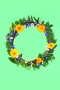 Floral Wreath with Summer Flowers and Herbs