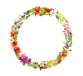 Floral wreath. Summer meadow flowers, butterflies. Watercolor Royalty Free Stock Photo