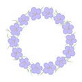 Floral round frame from purple flax flowers