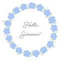 Floral wreath on a white background. Floral round frame from blue flax flowers