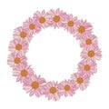 Floral wreath of white-pink-yellow daisies on white background Royalty Free Stock Photo