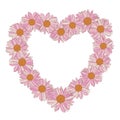 Floral wreath of white-pink-yellow daisies in the shape of heart isolated on white background Royalty Free Stock Photo