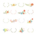 Floral wreaths and bouquets collection isolated Royalty Free Stock Photo