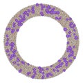 Floral wreath and circle frame, made of numerous white and purple flowers