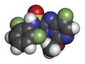 Florasulam herbicide molecule. 3D rendering. Atoms are represented as spheres with conventional color coding: hydrogen white,.