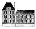 Flore Pavilion and part of the Gallery of the Louvre vintage engraving