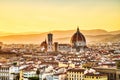 Florence Aerial View at Golden Sunset over Cathedral of Santa Maria del Fiore with Duomo Royalty Free Stock Photo