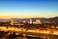 Florence Aerial View at Golden Sunset over Palazzo Vecchio and Cathedral of Santa Maria del Fiore with Duomo Royalty Free Stock Photo