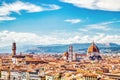 Florence Aerial View of Palazzo Vecchio and Cathedral of Santa Maria del Fiore with Duomo during Beautiful Sunny Day Royalty Free Stock Photo