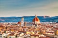 Florence Aerial View at Sunrise over Cathedral of Santa Maria del Fiore with Duomo Royalty Free Stock Photo