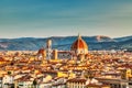 Florence Aerial View at Sunrise over Cathedral of Santa Maria del Fiore with Duomo Royalty Free Stock Photo