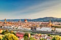 Florence Aerial View at Sunrise over Ponte Vecchio, Italy over Palazzo Vecchio and Cathedral of Santa Maria del Fiore with Duomo Royalty Free Stock Photo