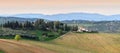 Florence, April 2019: Tuscany landscape with hills and young green vineyards near Mercatale Val di Pesa Florence