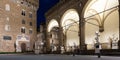 Florence architecture illuminated by night, Piazza della Signoria - Signoria Square - Italy. Urban scene in exterior - nobody Royalty Free Stock Photo