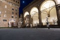 Florence architecture illuminated by night, Piazza della Signoria - Signoria Square - Italy. Urban scene in exterior - nobody Royalty Free Stock Photo