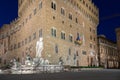 Florence architecture illuminated by night, Piazza della Signoria - Signoria Square - Italy. Urban scene in exterior - nobody Royalty Free Stock Photo