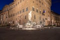 Florence architecture illuminated by night, Piazza della Signoria - Signoria Square - Italy. Urban scene in exterior - nobody Royalty Free Stock Photo