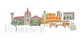 Florence banner with landmarks icons set. Traditional symbols, buildings full color vector illustration.