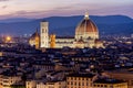 Florence Cathedral Duomo over city center at sunset, Italy Royalty Free Stock Photo