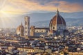 Florence Cathedral Duomo over city center at sunset, Italy Royalty Free Stock Photo