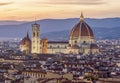 Florence Cathedral (Duomo) over city center at sunset, Italy Royalty Free Stock Photo