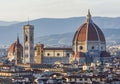 Florence Cathedral (Duomo) over city center at sunset, Italy Royalty Free Stock Photo